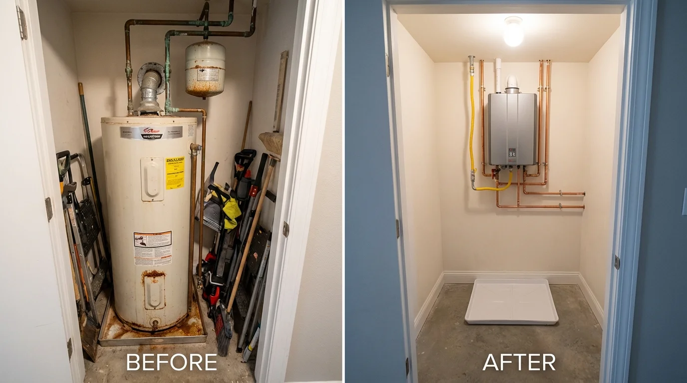 Tank water heater versus wall-mounted tankless unit comparison for Cisco, TX homeowners