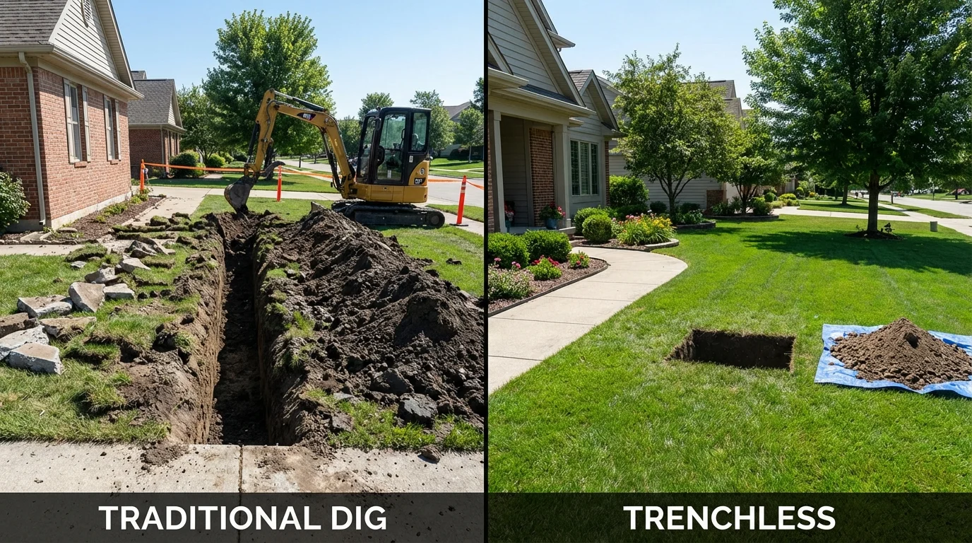 Trenchless sewer repair with minimal yard damage versus traditional excavation in Cisco, TX